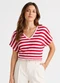 Infinita Cor - Blusa Feminina em Ribana Decote V Marrom - variação: Vermelho