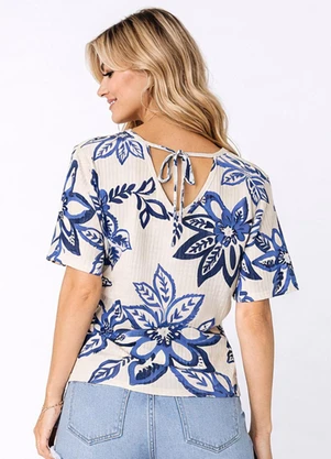 Infinita Cor - Blusa Feminina em Ribana Estampada Bege - INFINITA COR