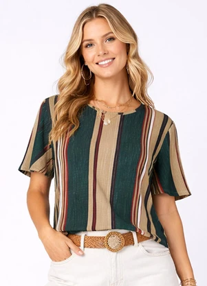 Infinita Cor - Blusa Feminina em Ribana Estampada Verde - INFINITA COR