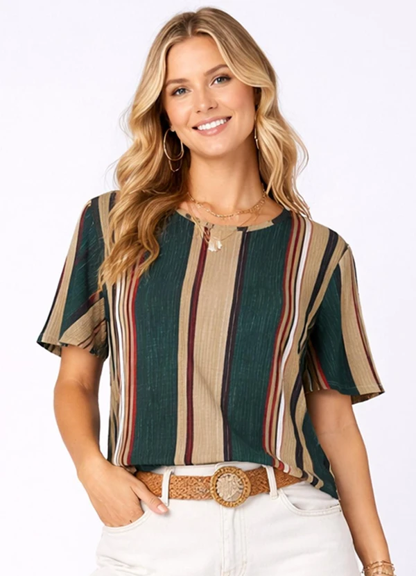 Infinita Cor - Blusa Feminina em Ribana Estampada Verde