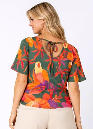 Infinita Cor - Blusa Feminina em Ribana Estampada Verde - INFINITA COR