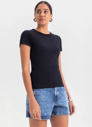 Essendi - Blusa Feminina em Ribana  Preto - ESSENDI