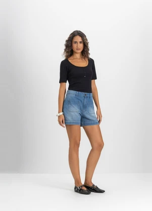 Essendi - Blusa Feminina em Ribana Preto - ESSENDI