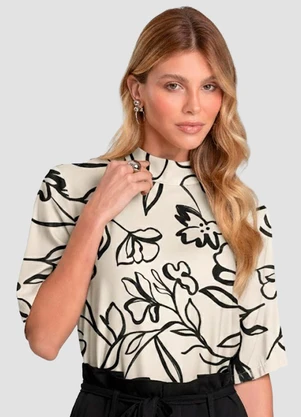 Dianna - Blusa Feminina em Tecido Estampado Bege - DIANNA
