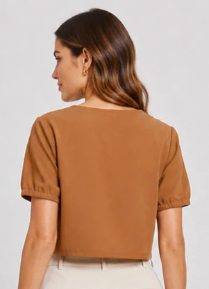Infinita Cor - Blusa Feminina em Tecido Henera Bege - INFINITA COR
