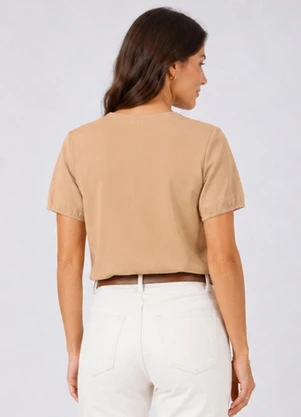 Infinita Cor - Blusa Feminina em Tecido Henera Marrom - INFINITA COR