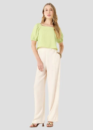 Cereja Rosa - Blusa Feminina em Tecido Plano Jacquard Verde - CEREJA ROSA