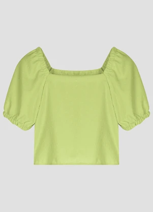 Cereja Rosa - Blusa Feminina em Tecido Plano Jacquard Verde - CEREJA ROSA