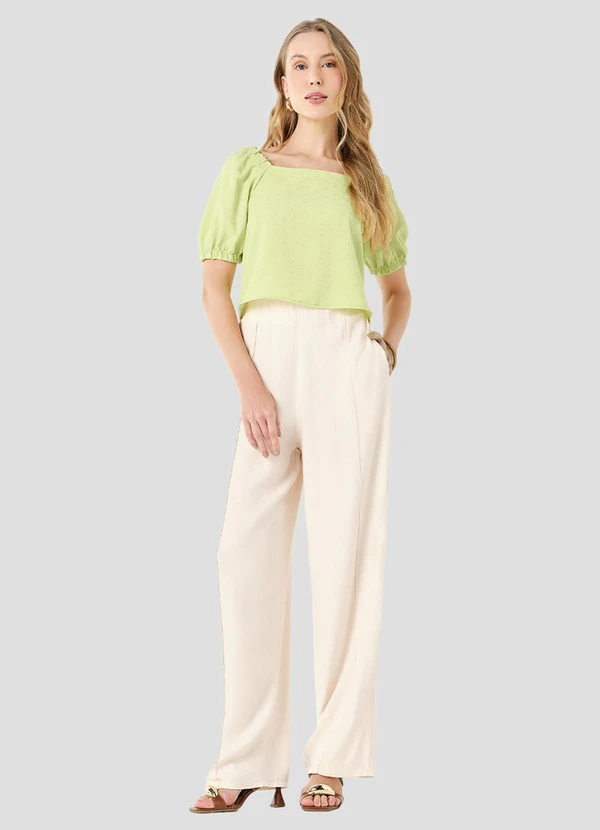 Cereja Rosa - Blusa Feminina em Tecido Plano Jacquard Verde