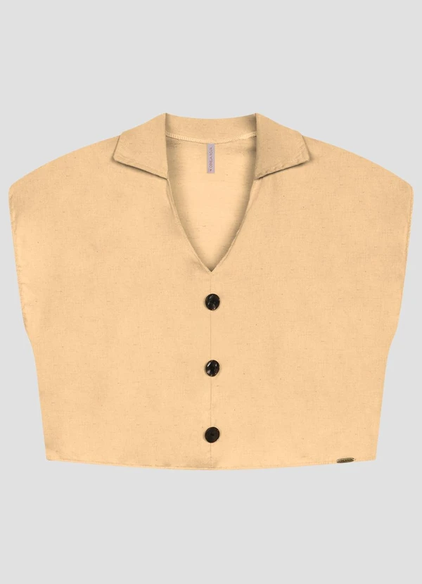 Cereja Rosa - Blusa Feminina em Tecido Plano Linho Bege