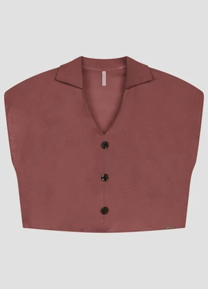 Cereja Rosa - Blusa Feminina em Tecido Plano Linho Marrom - CEREJA ROSA