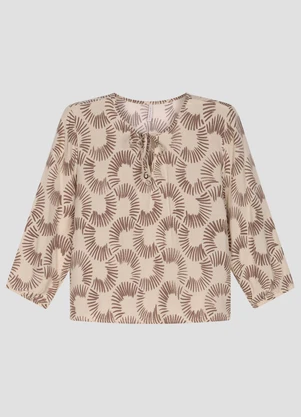 Cereja Rosa - Blusa Feminina em Tecido Plano Viscose Bege - CEREJA ROSA