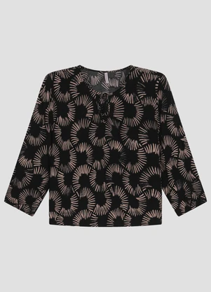 Cereja Rosa - Blusa Feminina em Tecido Plano Viscose Preto - CEREJA ROSA