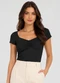 Infinita Cor - Blusa Feminina em Touch Skin Cinza - variação: Preto