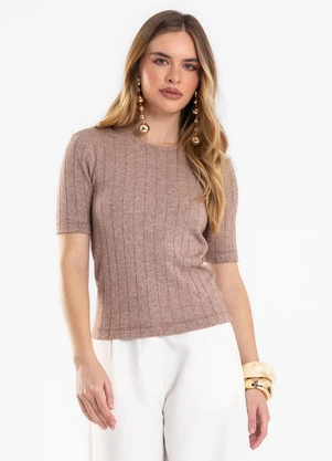 Endless - Blusa Feminina em Tricot Canelado Bege - ENDLESS