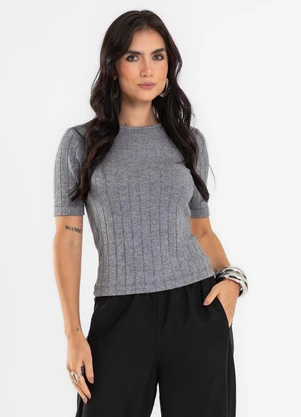 Endless - Blusa Feminina em Tricot Canelado Cinza - ENDLESS
