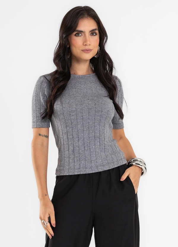 Endless - Blusa Feminina em Tricot Canelado Cinza