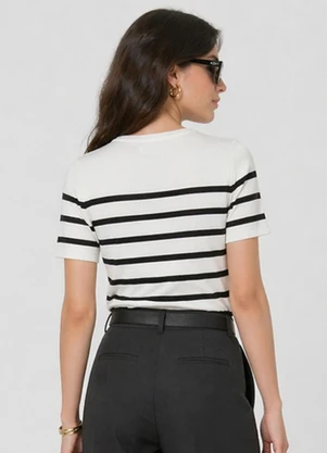Dianna - Blusa Feminina em Tricot Listrado Bege - DIANNA