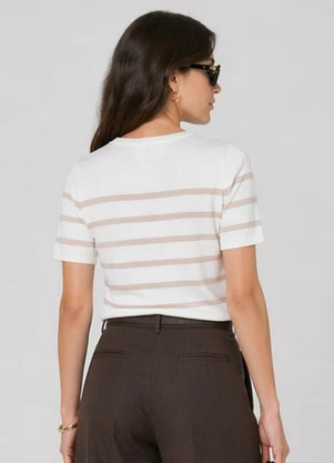 Dianna - Blusa Feminina em Tricot Listrado Bege - DIANNA