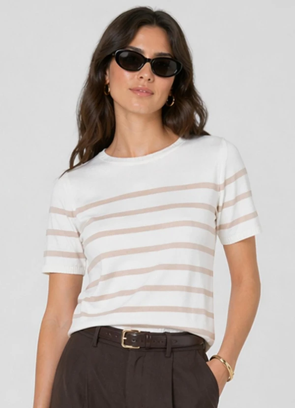 Dianna - Blusa Feminina em Tricot Listrado Bege
