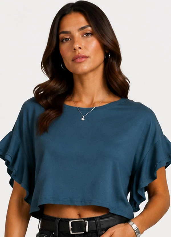 Infinita Cor - Blusa Feminina em Visco Tricot Azul