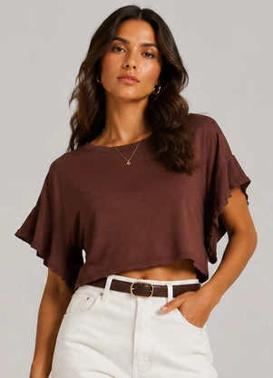 Infinita Cor - Blusa Feminina em Visco Tricot Marrom - INFINITA COR