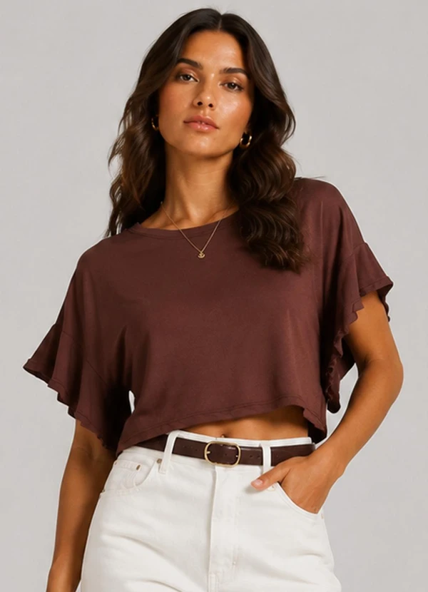 Infinita Cor - Blusa Feminina em Visco Tricot Marrom