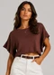 Infinita Cor - Blusa Feminina em Visco Tricot Azul - variação: Marrom