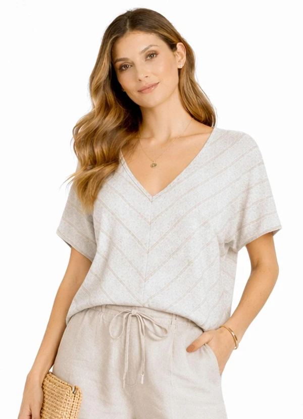 Infinita Cor - Blusa Feminina em Viscolinho Bege