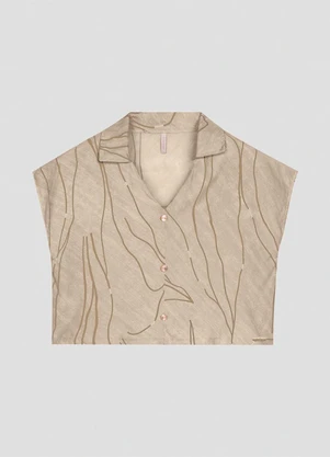 Cereja Rosa - Blusa Feminina em Viscose com Gola Lapela  Bege - CEREJA ROSA