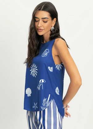 Essendi - Blusa Feminina em Viscose Praiana Azul - ESSENDI