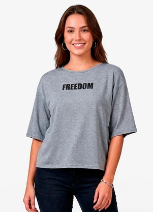 Infinita Cor - Blusa Feminina em Viscotorcion Cinza - INFINITA COR