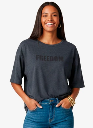 Infinita Cor - Blusa Feminina em Viscotorcion Cinza - INFINITA COR