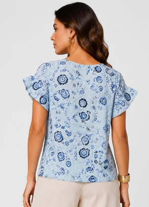Infinita Cor - Blusa Feminina em Viscotorcion Rotativo Azul - INFINITA COR