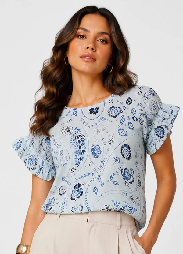 Infinita Cor - Blusa Feminina em Viscotorcion Rotativo Azul