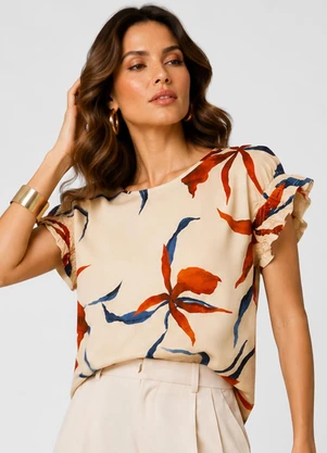 Infinita Cor - Blusa Feminina em Viscotorcion Rotativo Bege - INFINITA COR