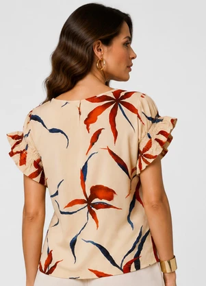 Infinita Cor - Blusa Feminina em Viscotorcion Rotativo Bege - INFINITA COR