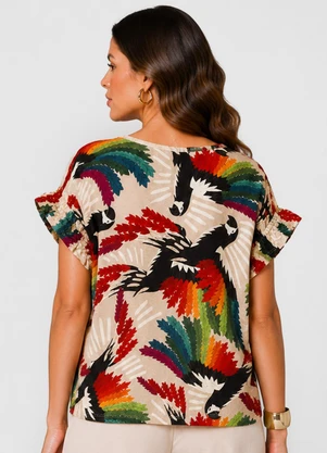 Infinita Cor - Blusa Feminina em Viscotorcion Rotativo Bege - INFINITA COR