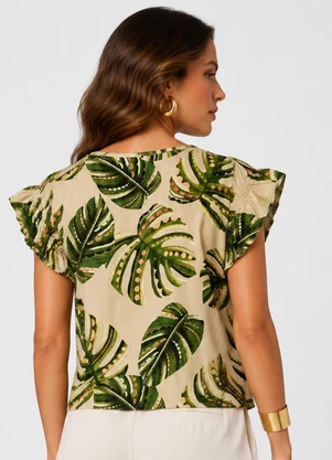 Infinita Cor - Blusa Feminina em Viscotorcion Rotativo Bege - INFINITA COR
