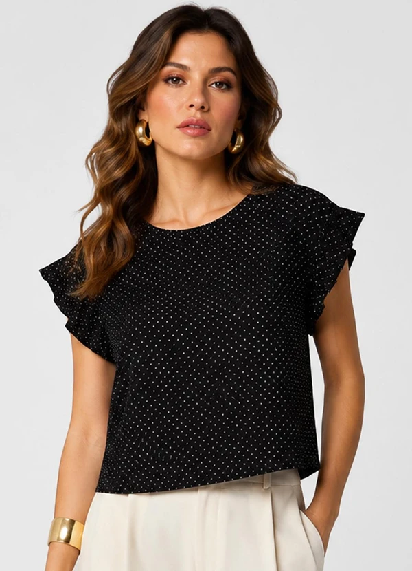 Infinita Cor - Blusa Feminina em Viscotorcion Rotativo Preto