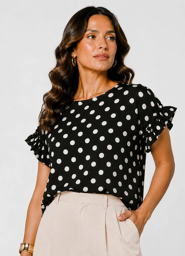 Infinita Cor - Blusa Feminina em Viscotorcion Rotativo Preto