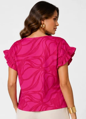 Infinita Cor - Blusa Feminina em Viscotorcion Rotativo Rosa - INFINITA COR