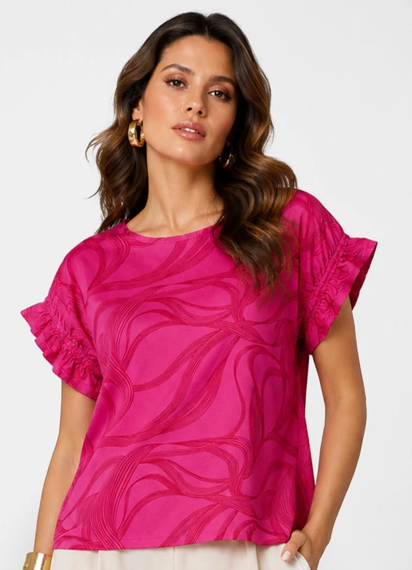 Infinita Cor - Blusa Feminina em Viscotorcion Rotativo Rosa