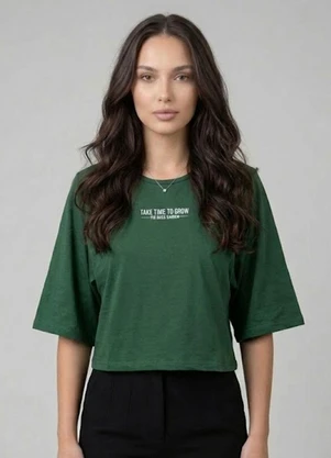 Infinita Cor - Blusa Feminina em Viscotorcion Verde - INFINITA COR