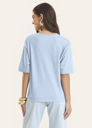 Rovitex - Blusa Feminina Estampa com Bordado Azul - ROVITEX