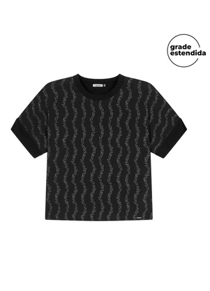 Marialícia - Blusa Feminina Estampa Frente Preto - MARIALÍCIA