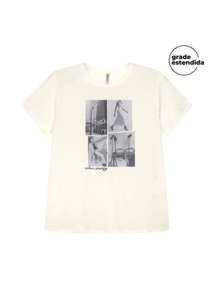 Marialícia - Blusa Feminina Estampa Frontal Bege - MARIALÍCIA