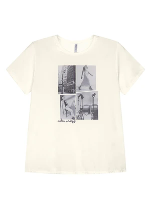 Marialícia - Blusa Feminina Estampa Frontal Bege - MARIALÍCIA