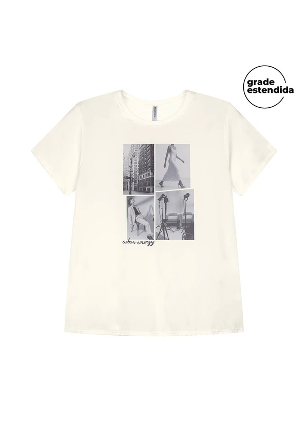 Marialícia - Blusa Feminina Estampa Frontal Bege