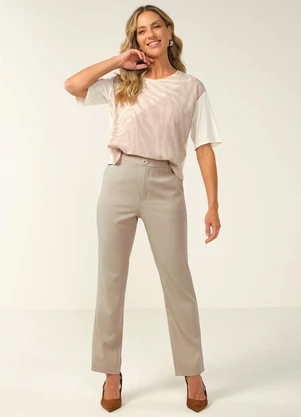 Marialícia - Blusa Feminina Estampa Manga Curta Bege - MARIALÍCIA